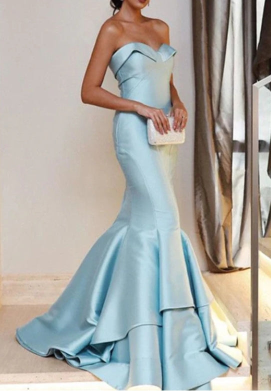 Floor Length Strapless Mermaid Prom Sexy Unique Long Prom Dress